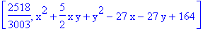 [2518/3003, x^2+5/2*x*y+y^2-27*x-27*y+164]